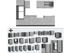 Vicco R-Line Küchenzeile Beton/Anthrazit 300 cm mit HochschrankAP Marmor ohne E-Geräte