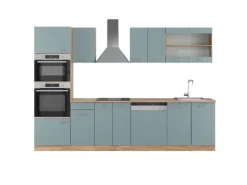 Vicco R-Line Küchenzeile Blau-Grau/Goldkraft Eiche 300 cm mit HochschrankAP Eiche ohne E-Geräte