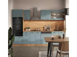 Vicco R-Line Küchenzeile Blau-Grau/Goldkraft Eiche 300 cm mit HochschrankAP Eiche ohne E-Geräte