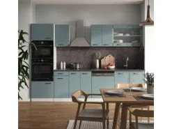 Vicco R-Line Küchenzeile Blau-Grau 300 cm mit HochschrankAP Marmor ohne E-Geräte