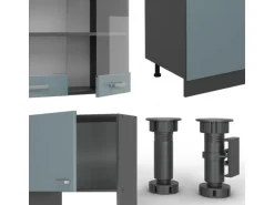 Vicco R-Line Küchenzeile Blau-Grau/Anthrazit 300 cm mit HochschrankAP Eiche ohne E-Geräte