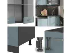 Vicco R-Line Küchenzeile Blau-Grau/Anthrazit 300 cm AP Anthrazit ohne E-Geräte