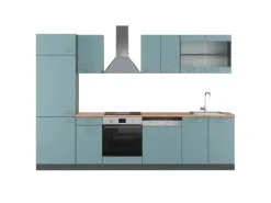 Vicco R-Line Küchenzeile Blau-Grau/Anthrazit 300 cm AP Eiche ohne E-Geräte