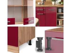 Vicco R-Line Küchenzeile Bordeaux Hochglanz/Goldkraft Eiche 240 cm ohne Arbeitsplatte ohne E-Geräte
