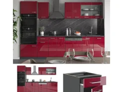 Vicco R-Line Küchenzeile Bordeaux Hochglanz/Anthrazit 300 cm mit Hochschrankohne Arbeitsplatte ohne E-Geräte