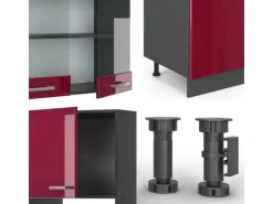 Vicco R-Line Küchenzeile Bordeaux Hochglanz/Anthrazit 300 cm mit Hochschrankohne Arbeitsplatte ohne E-Geräte