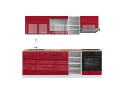 Vicco R-Line Küchenzeile Bordeaux Hochglanz/Weiß 240 cm AP Eiche ohne E-Geräte
