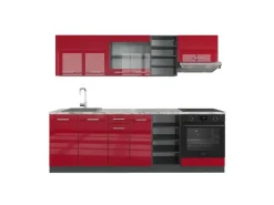 Vicco R-Line Küchenzeile Bordeaux Hochglanz/Anthrazit 240 cm AP Marmor ohne E-Geräte