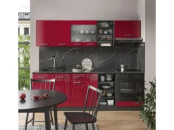 Vicco R-Line Küchenzeile Bordeaux Hochglanz/Anthrazit 240 cm AP Marmor ohne E-Geräte