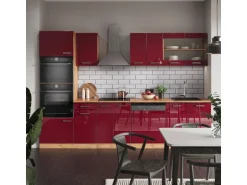 Vicco R-Line Küchenzeile Bordeaux Hochglanz/Goldkraft Eiche 300 cm mit HochschrankAP Eiche ohne E-Geräte