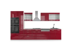 Vicco R-Line Küchenzeile Bordeaux Hochglanz/Weiß 350 cm mit HochschrankAP Marmor ohne E-Geräte