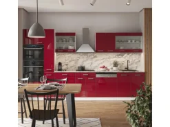 Vicco R-Line Küchenzeile Bordeaux Hochglanz/Weiß 350 cm mit HochschrankAP Marmor ohne E-Geräte