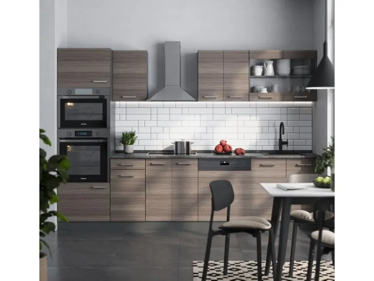 Vicco R-Line Küchenzeile Edelgrau/Anthrazit 300 cm mit HochschrankAP Marmor ohne E-Geräte