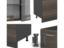 Vicco R-Line Küchenzeile Edelgrau/Anthrazit 300 cm mit HochschrankAP Marmor ohne E-Geräte