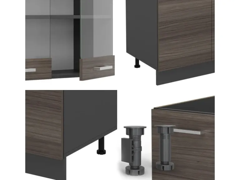 Vicco R-Line Küchenzeile Edelgrau/Anthrazit 300 cm mit HochschrankAP Marmor ohne E-Geräte