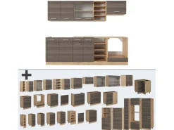 Vicco R-Line Küchenzeile Edelgrau/Goldkraft Eiche 240 cm ohne Arbeitsplatte ohne E-Geräte