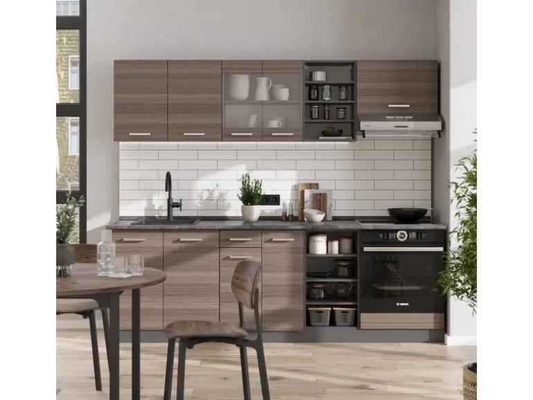 Vicco R-Line Küchenzeile Edelgrau/Anthrazit 240 cm ohne Arbeitsplatte ohne E-Geräte