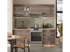 Vicco R-Line Küchenzeile Edelgrau/Goldkraft Eiche 200 cm ohne Arbeitsplatte ohne E-Geräte