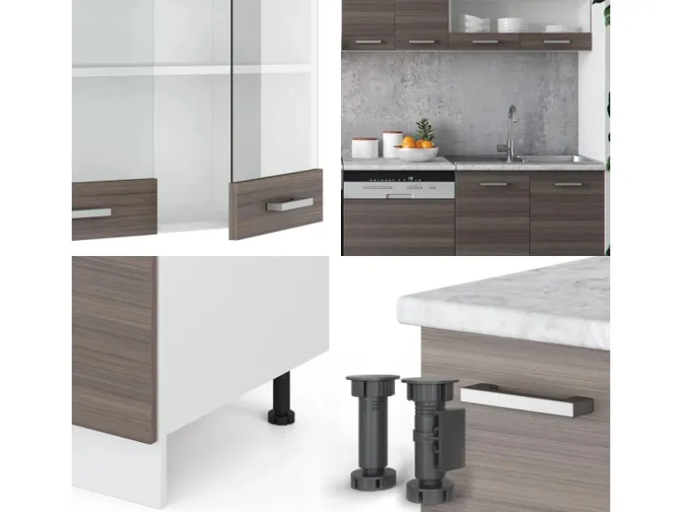 Vicco R-Line Küchenzeile Edelgrau/Weiß 300 cm ohne Arbeitsplatte ohne E-Geräte