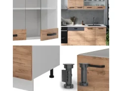 Vicco R-Line Küchenzeile Goldkraft Eiche/Weiß 300 cm AP Marmor ohne E-Geräte