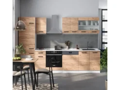 Vicco R-Line Küchenzeile Goldkraft Eiche/Weiß 300 cm AP Anthrazit ohne E-Geräte
