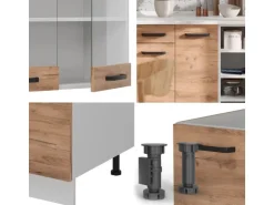 Vicco R-Line Küchenzeile Goldkraft Eiche/Weiß 240 cm AP Marmor ohne E-Geräte