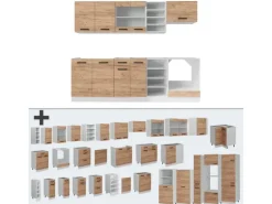 Vicco R-Line Küchenzeile Goldkraft Eiche/Weiß 240 cm AP Marmor ohne E-Geräte