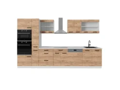 Vicco R-Line Küchenzeile Goldkraft Eiche/Weiß 350 cm AP Marmor ohne E-Geräte
