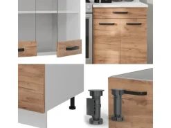 Vicco R-Line Küchenzeile Goldkraft Eiche/Weiß 200 cm AP Eiche ohne E-Geräte