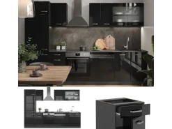 Vicco R-Line Küchenzeile Schwarz Hochglanz/Anthrazit 300 cm AP Eiche ohne E-Geräte