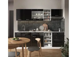 Vicco R-Line Küchenzeile Schwarz Hochglanz/Weiß 240 cm ohne Arbeitsplatte ohne E-Geräte