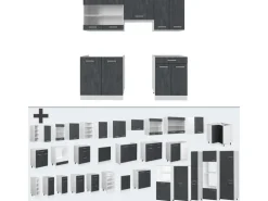 Vicco R-Line Küchenzeile Schwarz Beton/Weiß 200 cm AP Eiche ohne E-Geräte