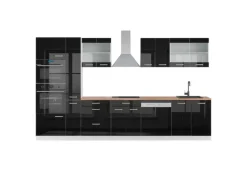 Vicco R-Line Küchenzeile Schwarz Hochglanz/Weiß 350 cm mit HochschrankAP Eiche ohne E-Geräte