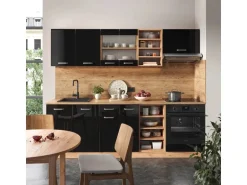 Vicco R-Line Küchenzeile Schwarz Hochglanz/Goldkraft Eiche 240 cm ohne Arbeitsplatte ohne E-Geräte