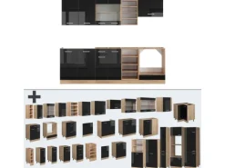 Vicco R-Line Küchenzeile Schwarz Hochglanz/Goldkraft Eiche 240 cm ohne Arbeitsplatte ohne E-Geräte