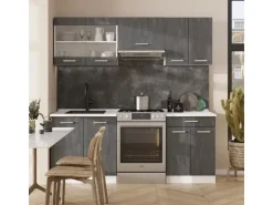 Vicco R-Line Küchenzeile Schwarz Beton/Weiß 200 cm AP Marmor ohne E-Geräte