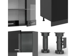 Vicco R-Line Küchenzeile Schwarz Hochglanz/Anthrazit 300 cm mit HochschrankAP Anthrazit ohne E-Geräte