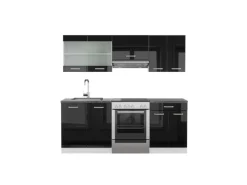 Vicco R-Line Küchenzeile Schwarz Hochglanz/Weiß 200 cm AP Anthrazit ohne E-Geräte