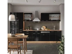 Vicco R-Line Küchenzeile Schwarz Hochglanz/Goldkraft Eiche 350 cm mit Hochschrankohne Arbeitsplatte ohne E-Geräte