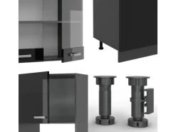Vicco R-Line Küchenzeile Schwarz Hochglanz/Anthrazit 300 cm mit HochschrankAP Eiche ohne E-Geräte