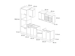 Vicco R-Line Küchenzeile Schwarz Hochglanz/Goldkraft Eiche 300 cm mit HochschrankAP Anthrazit ohne E-Geräte