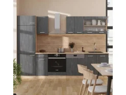 Vicco R-Line Küchenzeile Schwarz Beton/Goldkraft Eiche 300 cm AP Anthrazit ohne E-Geräte