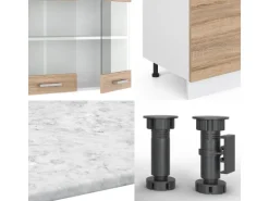 Vicco R-Line Küchenzeile Sonoma/Weiß 300 cm mit HochschrankAP Anthrazit ohne E-Geräte