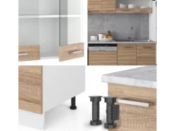 Vicco R-Line Küchenzeile Sonoma/Weiß 300 cm AP Anthrazit ohne E-Geräte