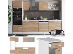 Vicco R-Line Küchenzeile Sonoma/Weiß 300 cm mit HochschrankAP Eiche ohne E-Geräte