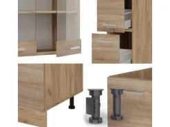 Vicco R-Line Küchenzeile Sonoma/Goldkraft Eiche 350 cm AP Anthrazit ohne E-Geräte