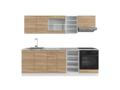 Vicco R-Line Küchenzeile Sonoma/Weiß 240 cm AP Marmor ohne E-Geräte