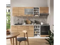 Vicco R-Line Küchenzeile Sonoma/Weiß 240 cm AP Marmor ohne E-Geräte