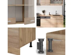 Vicco R-Line Küchenzeile Sonoma/Goldkraft Eiche 300 cm ohne Arbeitsplatte ohne E-Geräte