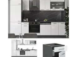 Vicco R-Line Küchenzeile Weiß Hochglanz/Anthrazit 300 cm AP Anthrazit ohne E-Geräte